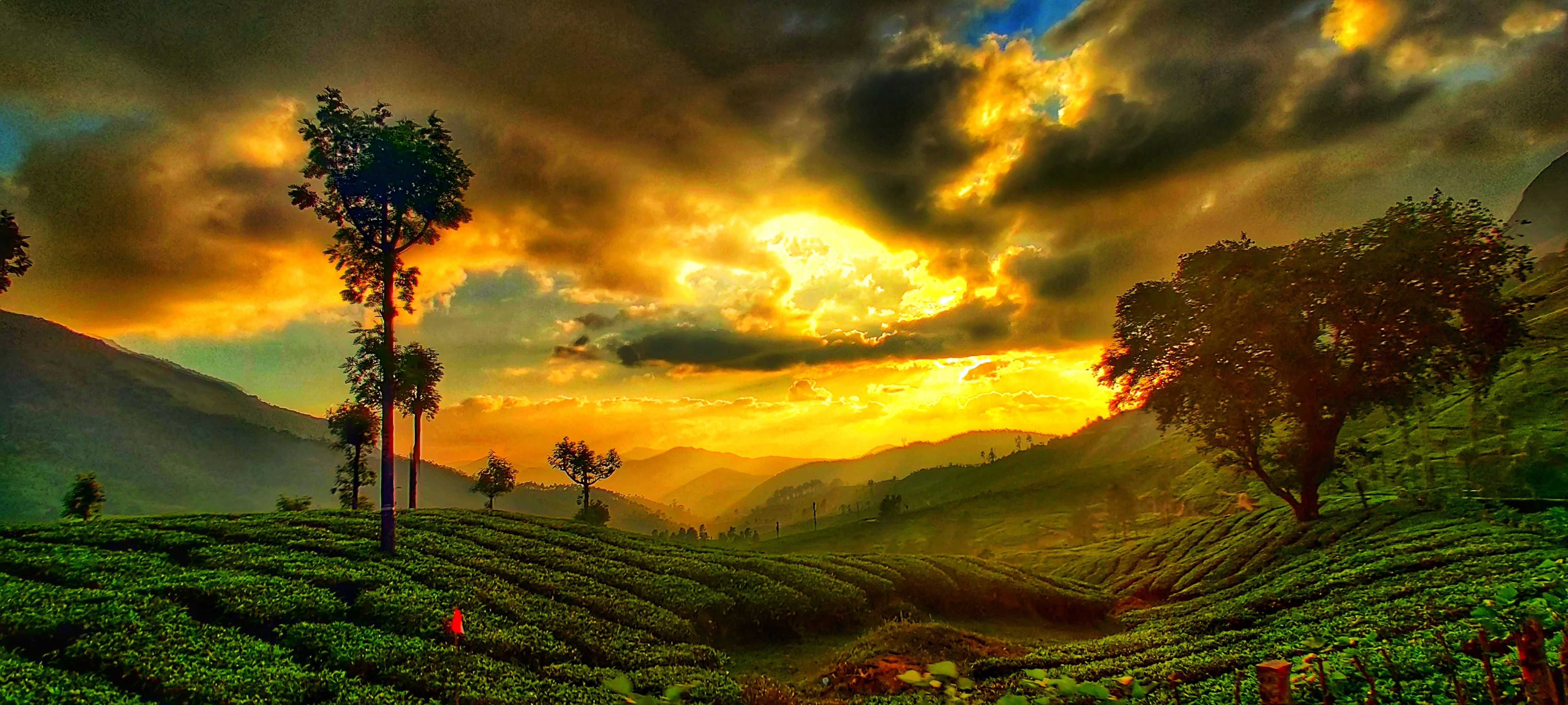 Sunsets amidst tea gardens in Munnar