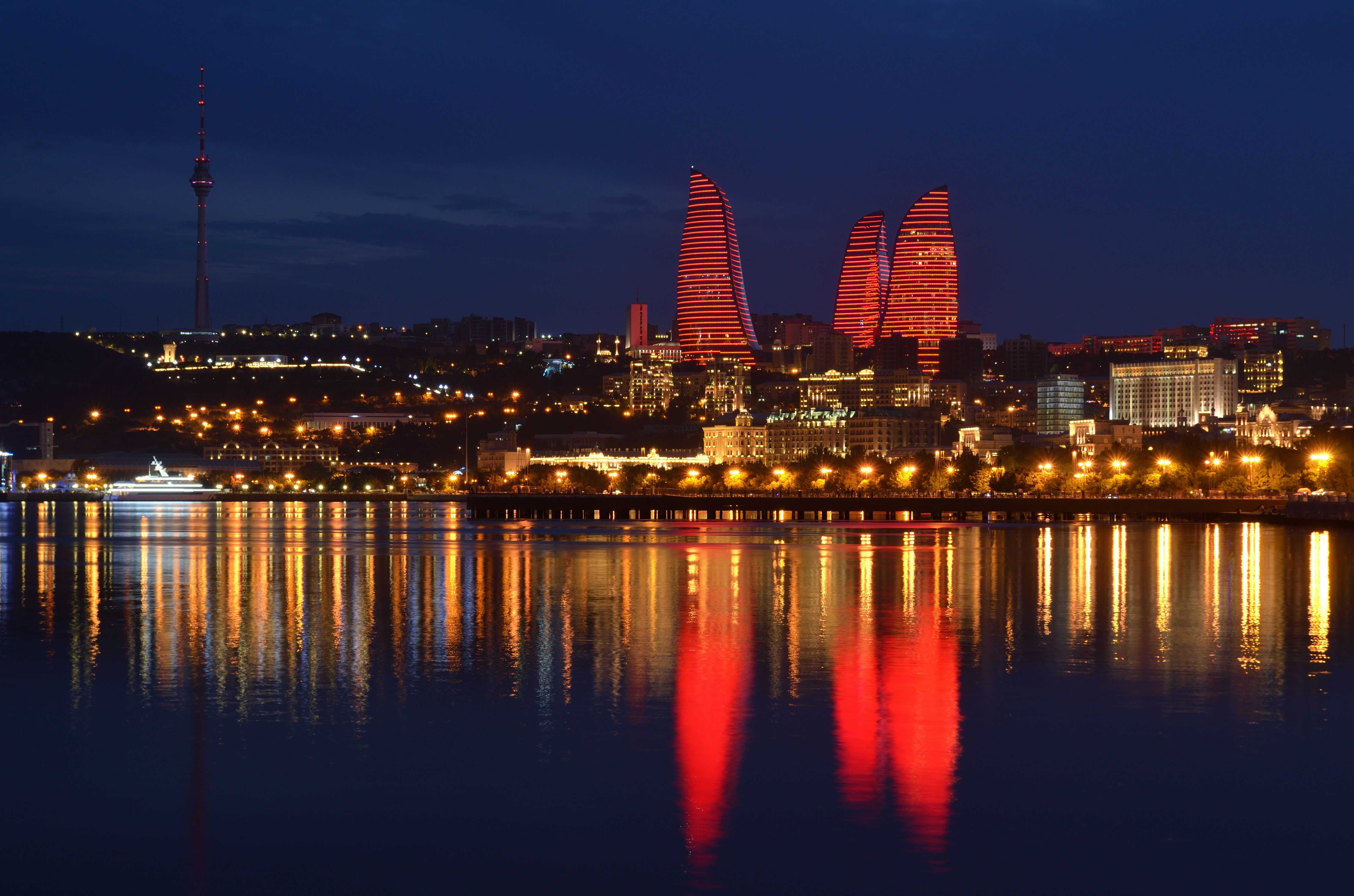 Panorama of night view of Baku, Azerbaijan